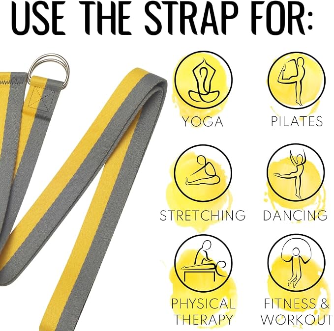 TECEUM Yoga Strap & Mat Strap – 2 IN 1 – Cotton – 6 ft 8 ft 10 ft (30+ colors) – Adjustable Non-Slip Belt for Yoga, Pilates, Stretching, Physical Therapy, Fitness & Home Workout – For Carrying Mats