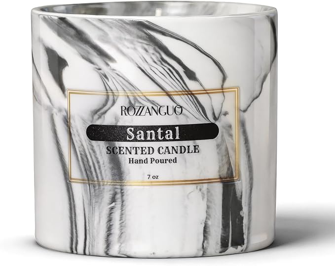 Luxury Marble Jar Scented Candle | Women Men | Non Toxic 100% Natural Coconut & Soy Wax Blend Cotton Wick | Hand Poured Highly Scented Long Lasting (Santal, 7 Ounces)