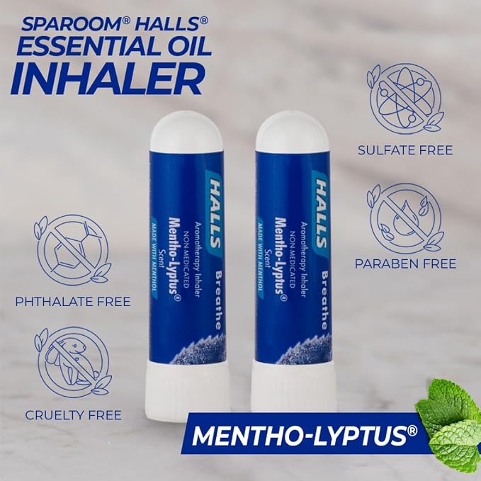HALLS Nausea Relief Nasal Stick – Breathe Mentho-Lyptus, 100% Pure Essential Oils, Aromatherapy Nasal Stick for Sinus Relief, Stress & Craving Management, Mentho-Lyptus Scent, 2-Pack, Non-Medicated