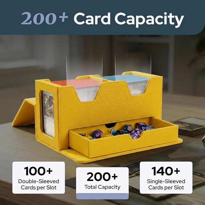 Card Deck Box Fits 200+ Double Sleeved，Commander Deck Box for Magic the Gathering with Dice Tray & Toploader Display,2 Dividers