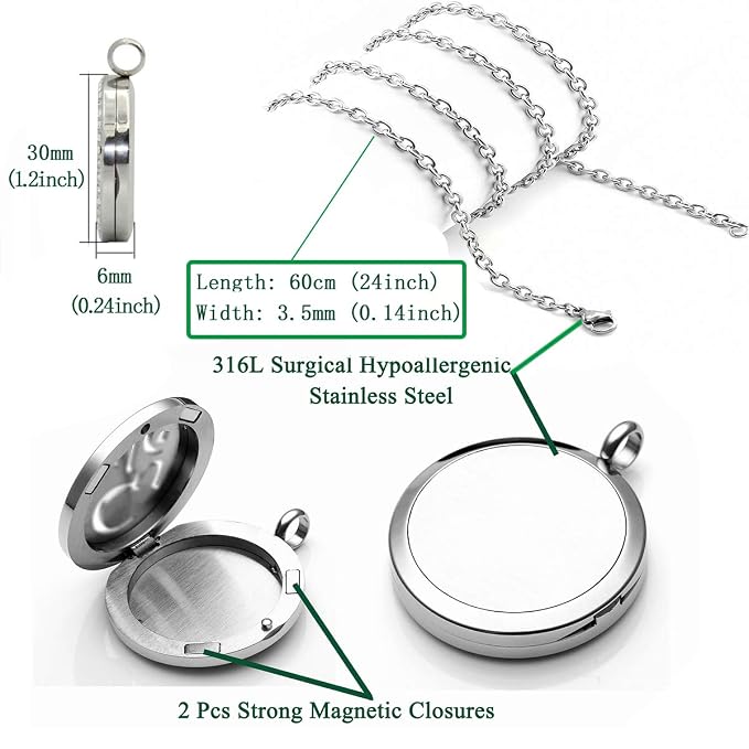 Essential Oil Diffuser Necklace - Aromatherapy Jewelry Halloween Stainless Steel Magic Witch Locket Pendant with 24 Inches Chain + 8 Washable Refill Pads Birthday