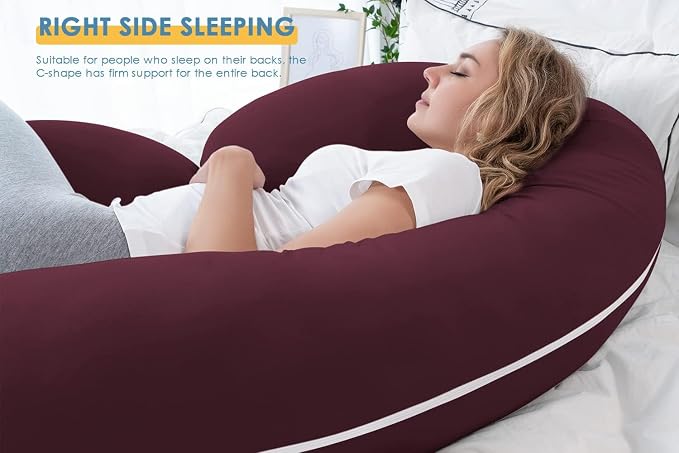 INSEN Pregnancy Pillow, Maternity Body Pillow with Velvet Cover, C Shaped for Side Sleeping, Dark Purple