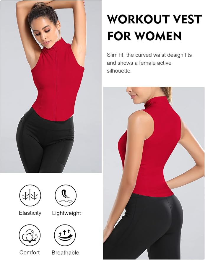 Flygo Women's Full Zip Sleeveless Workout Yoga Active Jacket Vest Golf Shirts