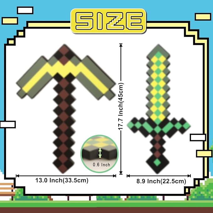 Pickaxe and Sword Toys,Foam Sword for Game Role-Play,Weapons,Halloween Christmas and Parties,Gift for Video Game Fans