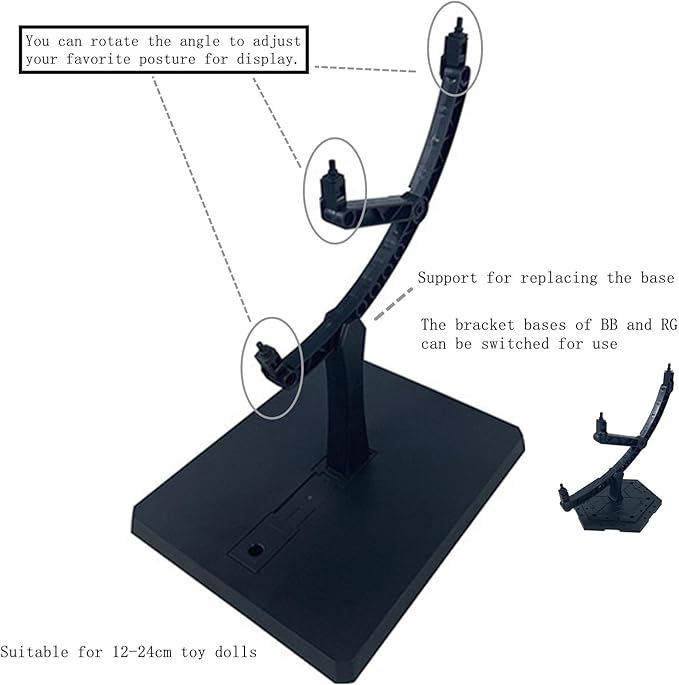 2-Pieces Action Figure Display Stand, Adjustable Model Kit Base, Display Stand Suitable For Gundam Models And 1/144 HG RG BB Action Characters, Black (2 RG)