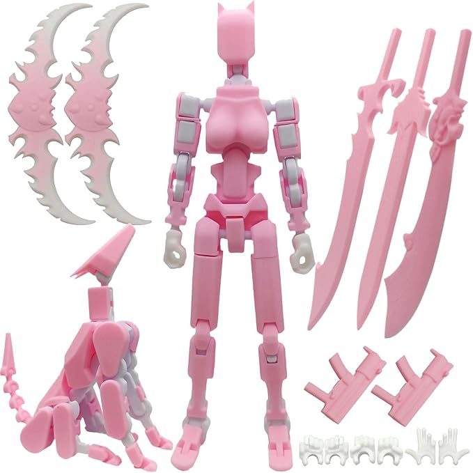 T13 8 inches Large Action Figure (Assembly Completed) Dummy 13 Titan 13 Poseable Collectible Highly Detailed Sculpting & Accessories for Display and Play (Pink White)