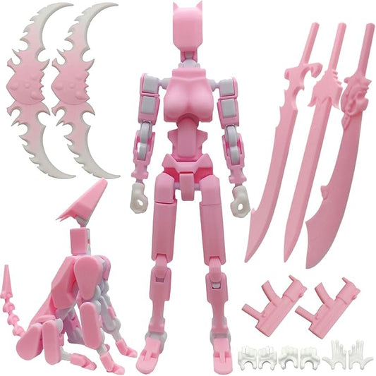 T13 8 inches Large Action Figure (Assembly Completed) Dummy 13 Titan 13 Poseable Collectible Highly Detailed Sculpting & Accessories for Display and Play (Pink White)