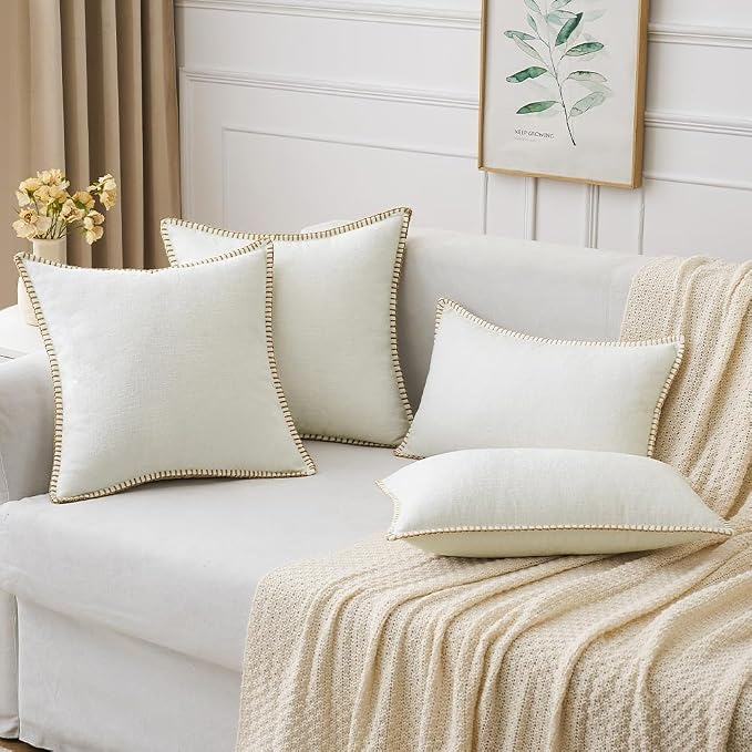 MIULEE Decorative Lumbar Throw Pillow Covers 12x20 Inch Pure White 2 Pack | Farmhouse Pillow Covers with Stitched Edge, Soft Chenille Cushion Cases, for Couch Sofa Bed Living Room Home Decor
