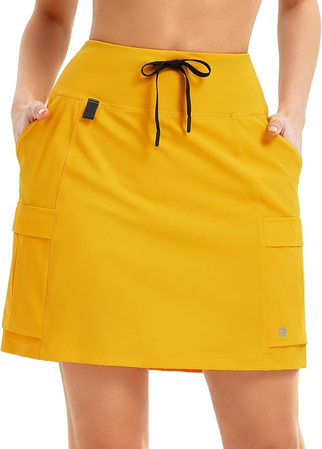 baleaf Women's 16" Hiking Cargo Skort with Pockets Knee Length Skirts | 4 Cargo Pockets, High Waisted, Built-In Shorts, UPF 50+ Sun Protection, Quick Dry, Stretch, Hiking, Golf, Outdoor, Casual