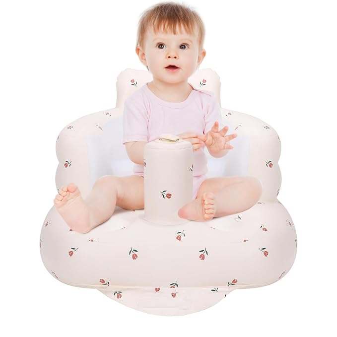 AirSwim Inflatable Baby Chair, Inflatable Baby Seat for Babies 3 Months and Up, Summer Blow Up Chair with Built in Air Pump, Infant Floor Seats for Learning to Sit, Palying, Camping, Tulip