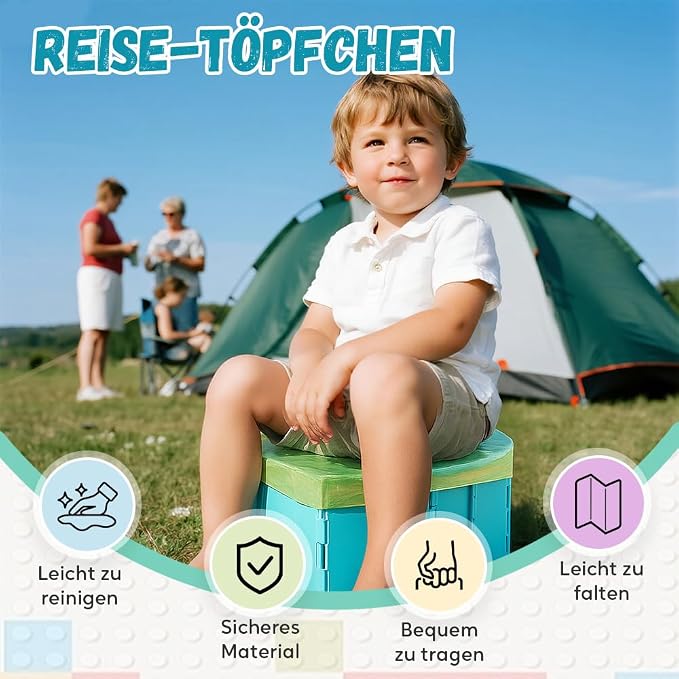 Travel Potty for Kids Portable Folding Toddler Toilet, Reusable Training Potty Seat for Outdoor Camping, Car Travel & Home Use, Easy to Clean Compact Design (Blue)