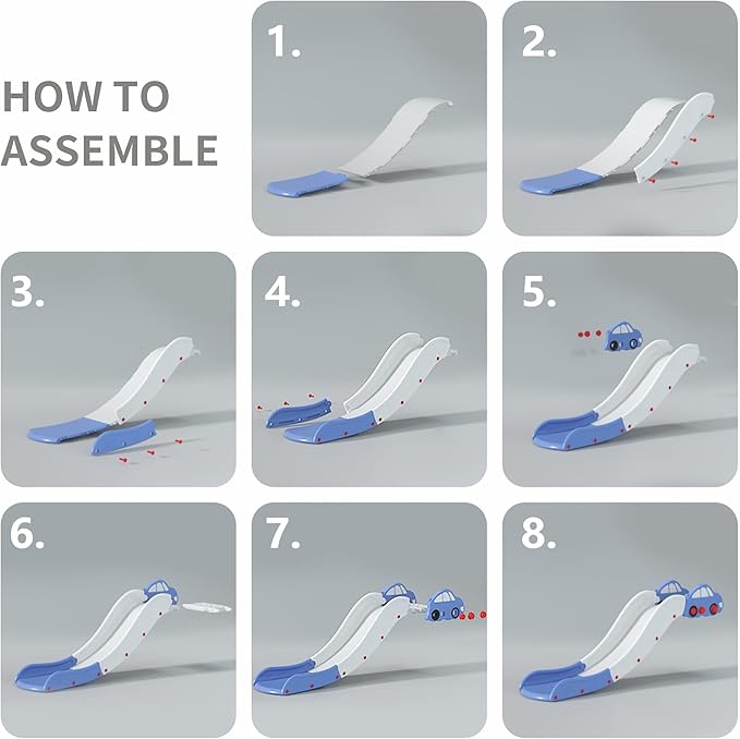 Toddler Slide for Bed Couch for Stairs Slide Extended Widened Plastic Indoor Toy Easy to Assemble Store Car Blue Plus