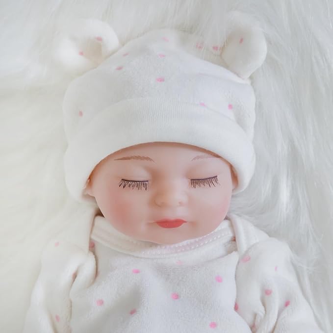 ENA Reborn Baby Doll Realistic Silicone Vinyl Baby 10 inch Weighted Soft Body Lifelike Doll Gift Set for Ages 3+ (Pink Polka dots, 10 inch)