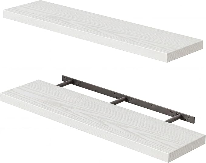 Fixwal Floating Shelves for Wall, 35.4" Long Heavy Duty Wall Mounted Rustic Wood Shelves for Living Room, Bedroom, Bathroom and Kitchen, for Storage, Books, Room Decor (White, Set of 2)