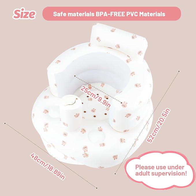 AirSwim Inflatable Baby Chair, Inflatable Baby Seat for Babies 3 Months and Up, Summer Blow Up Chair with Built in Air Pump, Bumbo Seat for Learning to Sit, Palying, Camping, Rabbit