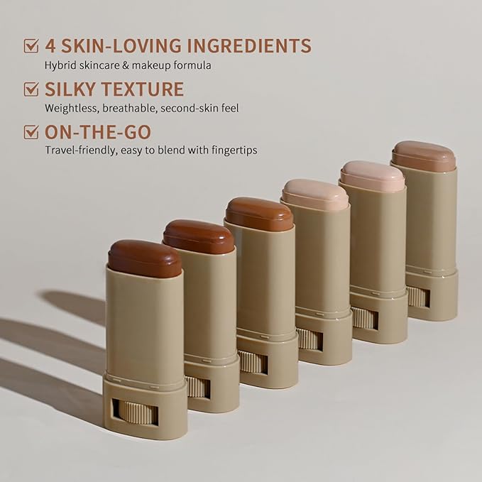 Beauty Balm Serum-Enriched Tinted Moisturizer Stick – Hydrating Lightweight Solid Foundation with Natural Skin Tint Finish, Flawless Sheer to Medium Coverage, Radiant & Dewy Glow, All-Day Wear (6#, 1)