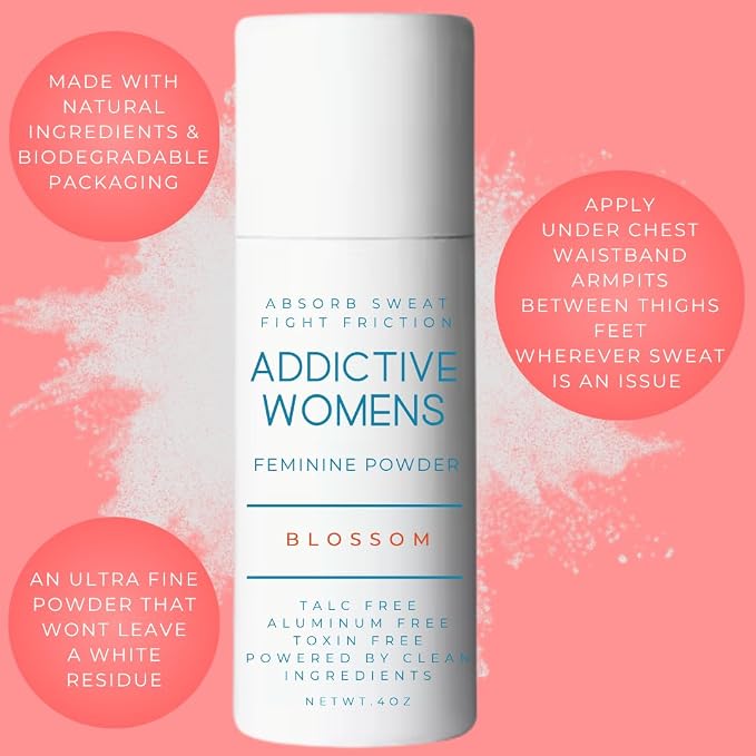 Addictive Womens Feminine Powder | Absorb Sweat | Fight Friction and Chaffing | Prevents Odor | Made from Natural Ingredients | Made in the USA (Blossom)