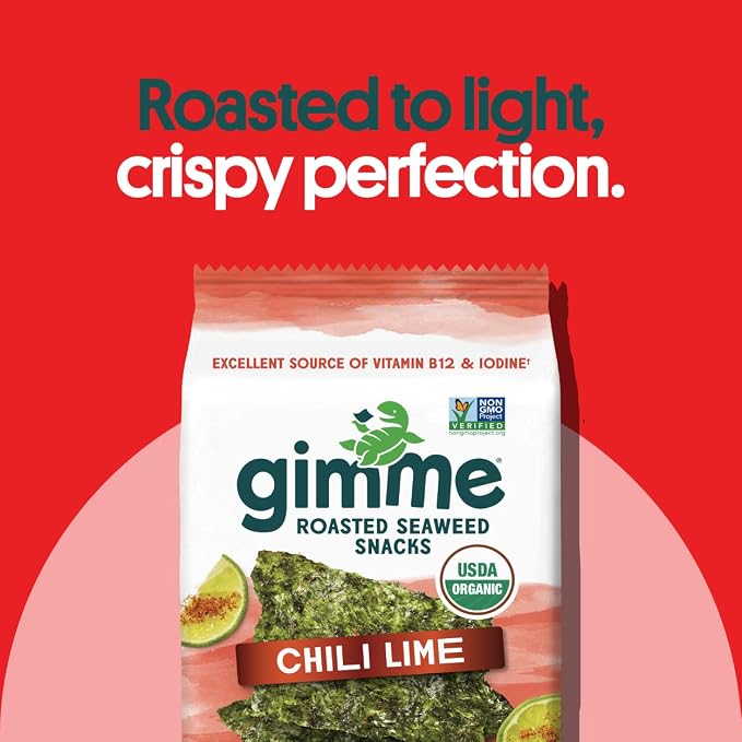 Gimme 12 CT Sharing Size Chili Lime Organic Seaweed Snacks, 10g, 0.35oz