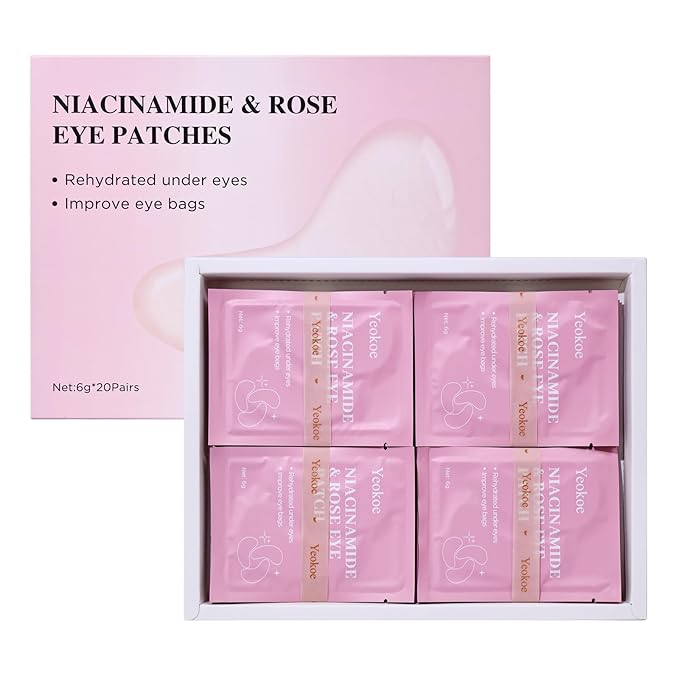 Yeokoe Under Eye Patches for Dark Circles,Puffy Eyes,20 Pairs Face Masks SkinCare With Niacinamide and Rose for Rehydrated