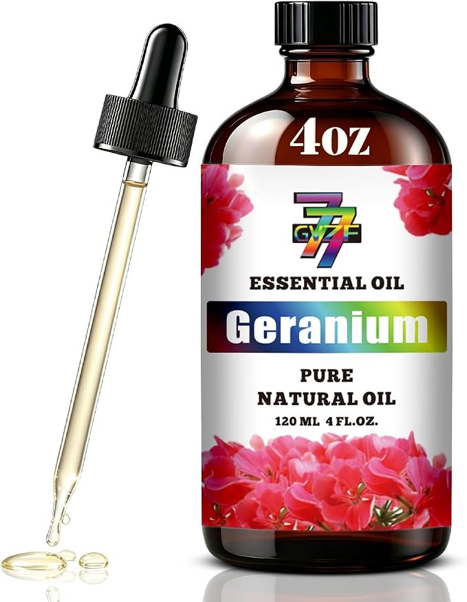 Geranium Essential Oil, Geranium Oils, for Diffuser, DIY Candles, Soap, Humidifier, Skin, Gift, Essential Oil, GV77ZF Geranium Fragrance Oil - 4 fl oz (120 ml)