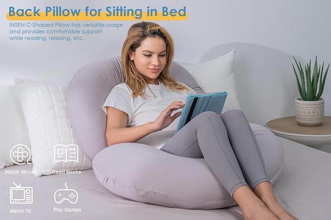 INSEN Cooling Pregnancy Pillow, Maternity Pillow with Tencel Cover,C Shaped for Pregnant and Side Sleeping, Sliver Gray