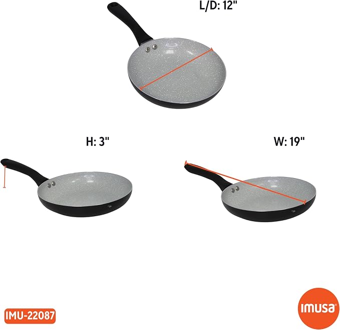 IMUSA 12 Inch Premier Cera Aluminum Speckled Gray Ceramic Fry Pan | Ideal for Pan Frying