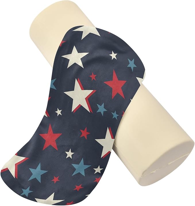 Neck Roll Pillow Bolster Round Health Memory Foam Long Cervical Cylinder Body Pillows with Removable Washable Cover Bed Legs Back Yoga Stars Blue July 4th Patriotic