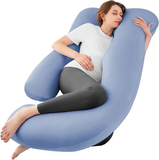 Sasttie Pregnancy Pillows for Sleeping, Jumbo U Shaped Cooling Full Body Pillow with Removable Cover, Pregnant Women Must Haves, Maternity Essential, Blue