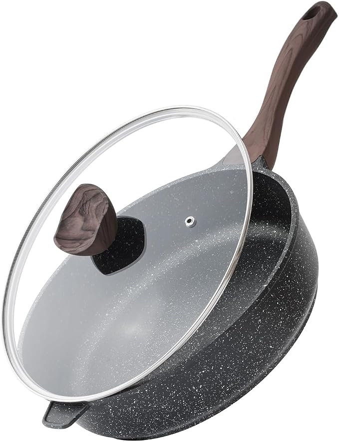 Kordisen Nonstick Deep Frying Pan Skillet with Lid, 10 Inch | Saute Pan, Healthy, Induction Compatible, PFOA Free
