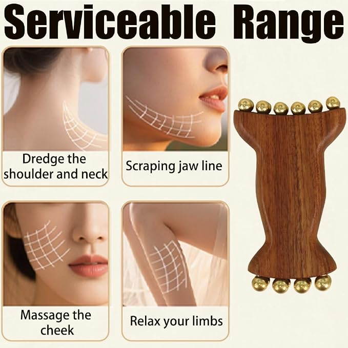 OULIGET Wooden Trigger Point Massage,Wooden Metal Ball Massage Tool,Sandalwood Metal Ball Face Massager,Used for Relaxing Face,Back,Neck and Shoulders,1 Piece.