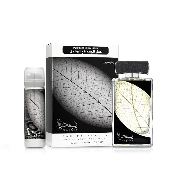 Lattafa Najdia 2 Piece Set for Men (3.4 Ounce Eau de Parfum Spray + 1.7 Ounce Deodorant Spray)