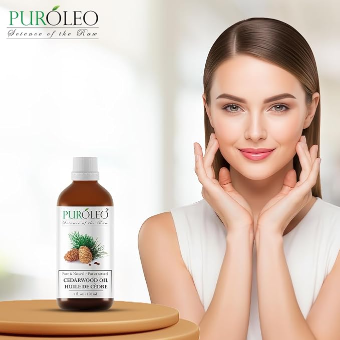 PUROLEO Cedarwood Essential Oil 4 Fl Oz/120 ML (Packed in Canada) 100% Pure & Natural Cedarwood Oil for Aromatherapy, Relaxation, and Skin Care - Cedarwood Oil for Diffuser