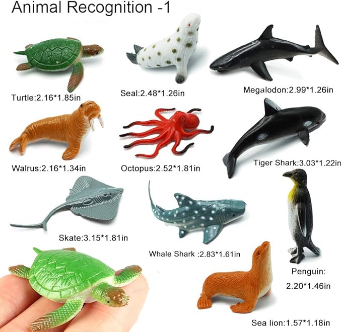 24-Pack Sea Ocean Animal Figures - Realistic Plastic Pool Party Toys Set with Turtle, Octopus, Shark - Children's Educational Birthday Gifts