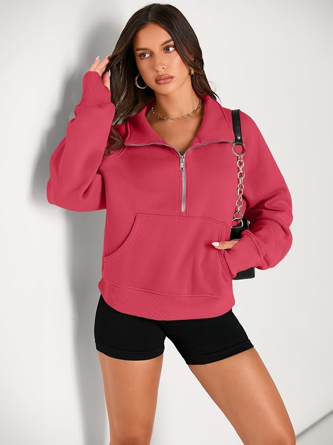 AUTOMET Womens Sweatshirts Half Zip Fleece Pullover Fall Outfits | Fall Fashion Clothes 2026,Cropped Sweatshirts,Cute Y2k Tops,Quarter Zipper Sweater,Winter Loungwear Outfits