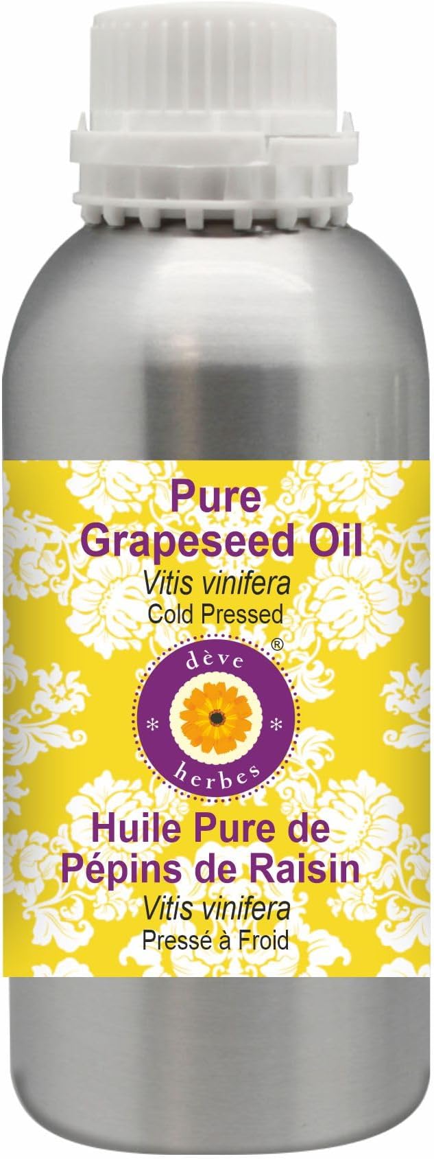 Deve Herbes Pure Grapeseed Oil (Vitis vinifera) 100% Natural Therapeutic Grade Cold Pressed 300ml (10.1 oz)