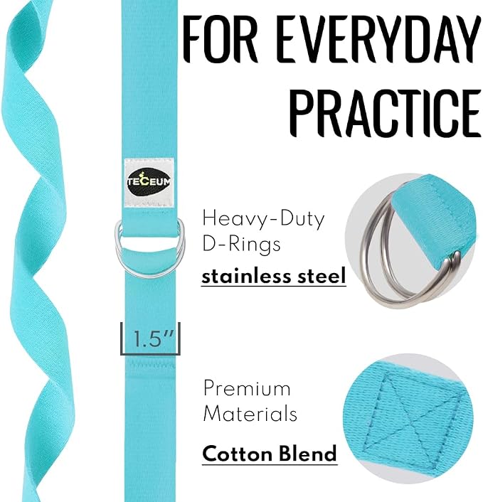 TECEUM Yoga Strap & Mat Strap – 2 IN 1 – Cotton – 6 ft 8 ft 10 ft (30+ colors) – Adjustable Non-Slip Belt for Yoga, Pilates, Stretching, Physical Therapy, Fitness & Home Workout – For Carrying Mats