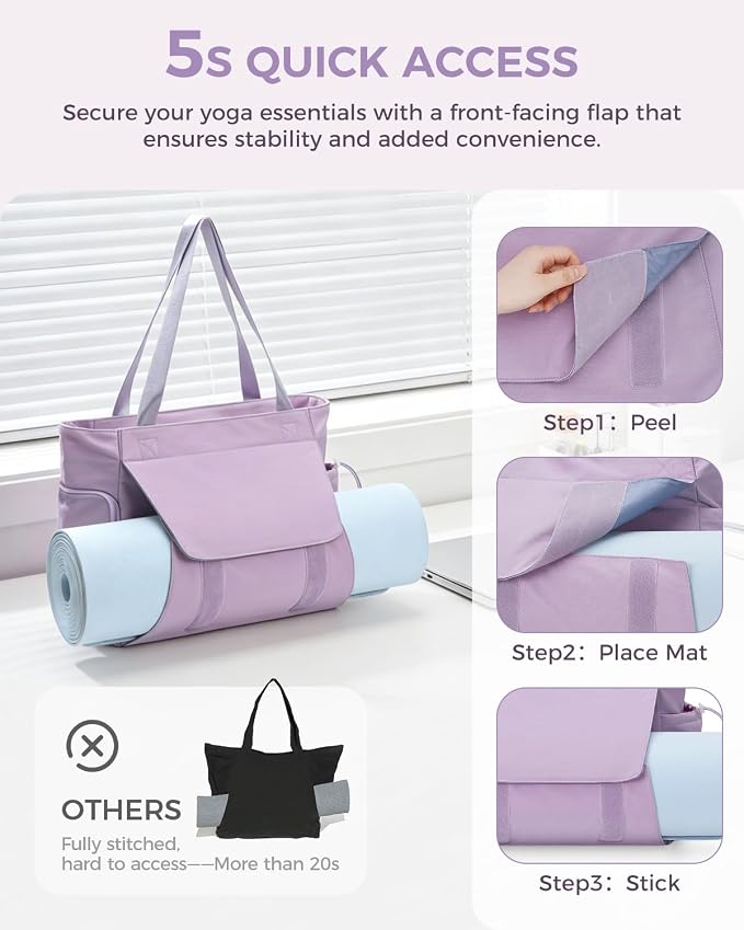 sportsnew Gym Bag for Women, 19L Yoga Mat Bag with Shoe Compartment & Wet Dry Pocket, Gym Tote Bag with Hook-and-loop Yoga Mat Holder, Quick Access Storage, for Workout Travel Pilates Dance