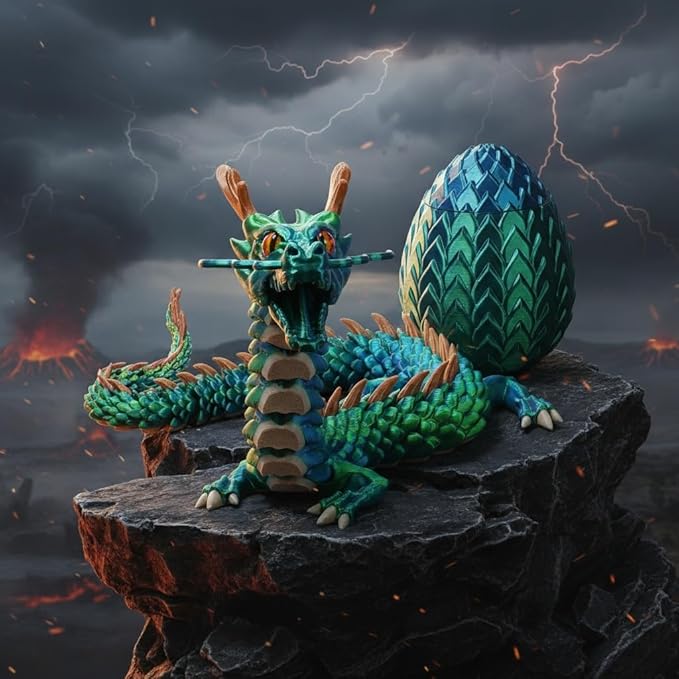 17.8-inch 3D Printed Dragon Eggs, Glow in The Dark Fidget Toys for Kids & Adults, for Home Office Desk Decor (Dragon God)