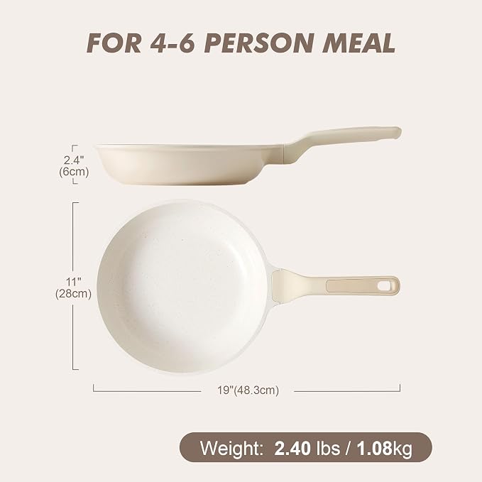 SENSARTE Nonstick Ceramic Frying Pan 11-Inch, Healthy Non Toxic Skillet, Induction Compatible Omelet Pan with Heat Resistant Handle, PFAS-Free, Cream White