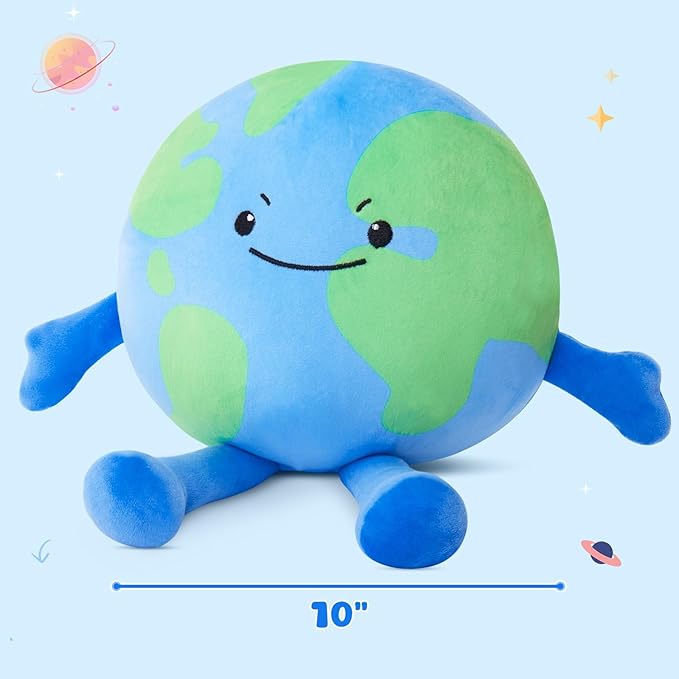 Athionsu Earth Plush Pillow 10 Inch Soft Round Planet Stuffed Toy Cute Earth Pillow for Astronomy Education, Kids Room Decor, Birthday Gift for Toddler Kids Boys and Girls