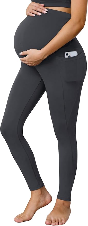 Buttergene 1 Pack Women's Maternity Leggings with Pockets Over The Belly Pregnancy Active Wear Workout Yoga Tights Pants