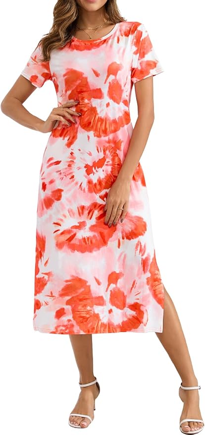 Naggoo Women's Casual T Shirt Midi Dress with Side Slit and Pockets