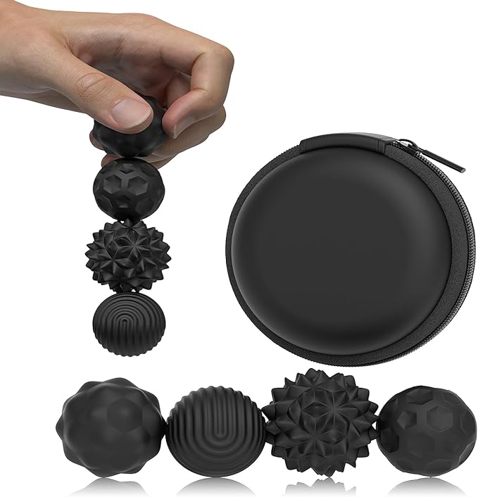 Large Magnetic Sensory Fidget Ball Toy, 4Pcs Silicone Sensory Stress Relief Toys for Adults, Teens with Autism, ADHD, Anxiety, Stocking Stuffers for Women Men Teen Gift (Blcak-4, Large)