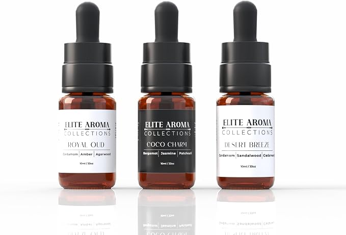Luxury Hotel Diffuser Oil - Elite Aroma Collection Essential Oils - Coco Charm, Desert Breeze, Royal Oud (3-Pack, 10ml Each) - Premium Hotel-Inspired