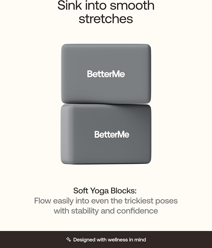 BetterMe Yoga Blocks Set of 2 – High Density Foam Yoga Blocks for Stretching, Pilates & Workouts – Lightweight Non-Slip Exercise Blocks for Flexibility & Balance
