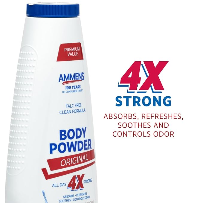 Ammens Original Body Powder - Talc Free Body Powder with Naturally Derived Cornstarch - Free from Dye and Parabens - Soothes Itchy Skin - 11 oz (Pack of 6)