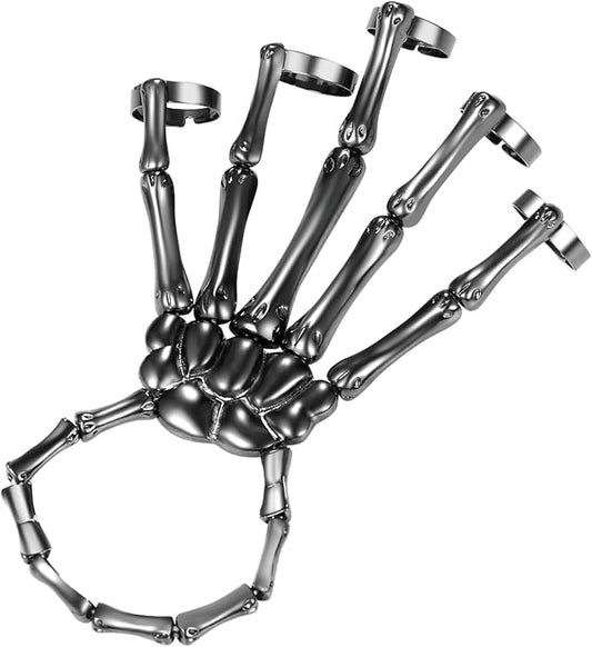 Cupimatch Women Halloween Skeleton Bracelet: Gothic Claw Hand Chain with Ring Punk Costume Jewelry
