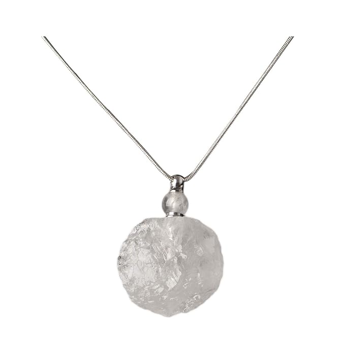 AMOYSTONE Natural Crystal Perfume Necklace Women Long Necklace Clear Quartz Gemstone Perfume Essential Oil Diffuser Bottle Pendant, 1P Irregular Unpolished