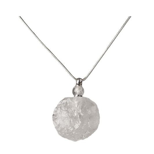 AMOYSTONE Natural Crystal Perfume Necklace Women Long Necklace Clear Quartz Gemstone Perfume Essential Oil Diffuser Bottle Pendant, 1P Irregular Unpolished