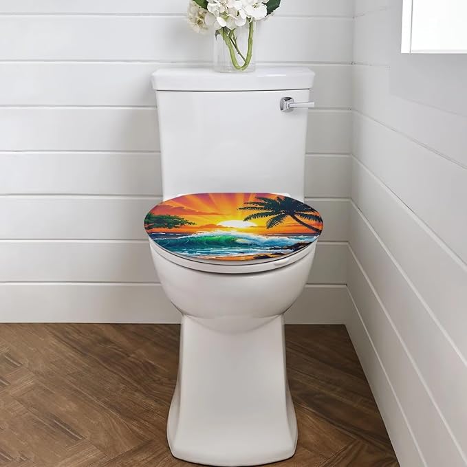 Hawaii Toilet Seat Covers with Elastic Bottom for Bathroom Hawaii Toilet Seat Cushion Cover Bathroom Dust Cover Universal for Most Toilet Bowl Lids,Easy to Clean